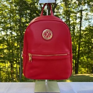 CXL by Christian Lacroix Pine Cavalier Backpack Red Faux Leather w/ Gold Accents